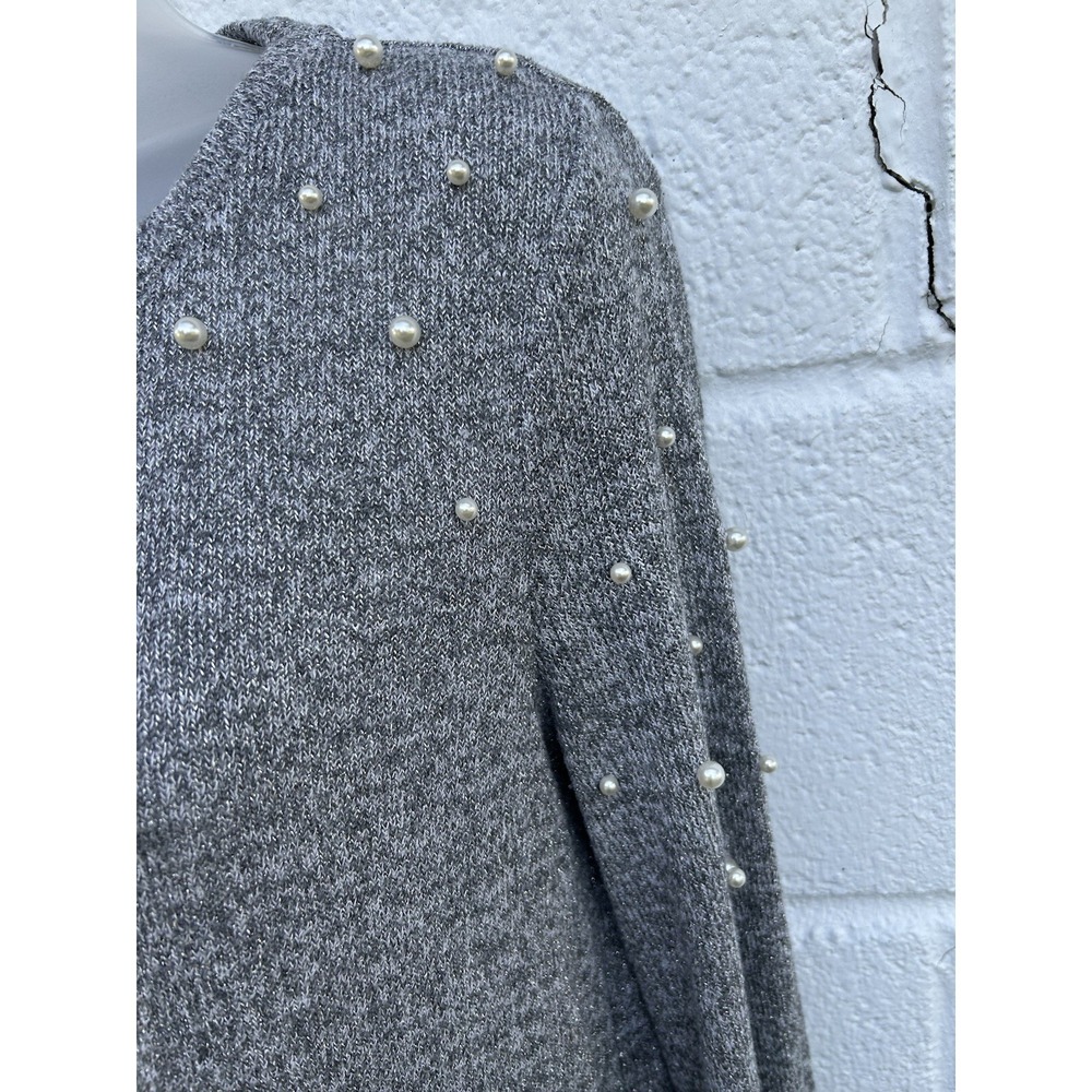 NY&Co SOHO Women's S Gray Sweater Pearls  Layered Look Lt Weight Shimmer L/S - Picture 2 of 7